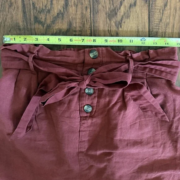 American Eagle Womens M Cotton Linen Belted Lined Mini Skirt Rust Burnt Orange - Picture 8 of 10